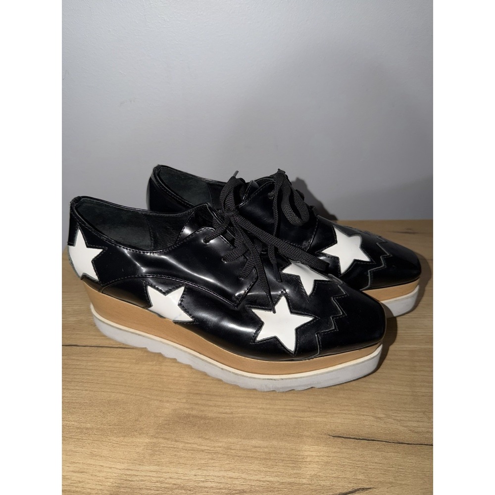 Stella McCartney Platform Star Lace-Up Shoes Black White Women EU 38 L